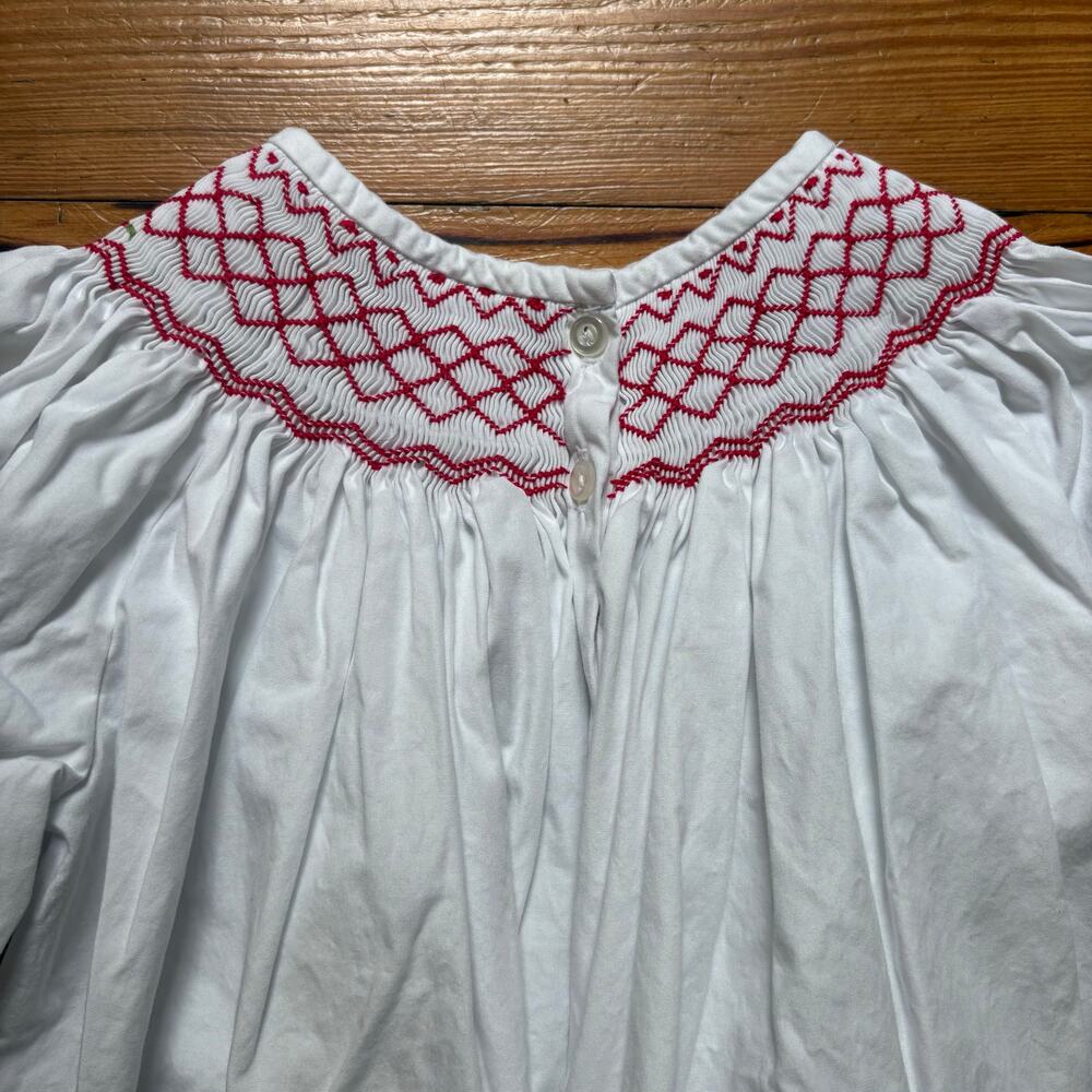 Shrimp & Grits Kids white cotton red smocked long sleeve‎ shirt SIZE 7 - Picture 4 of 6